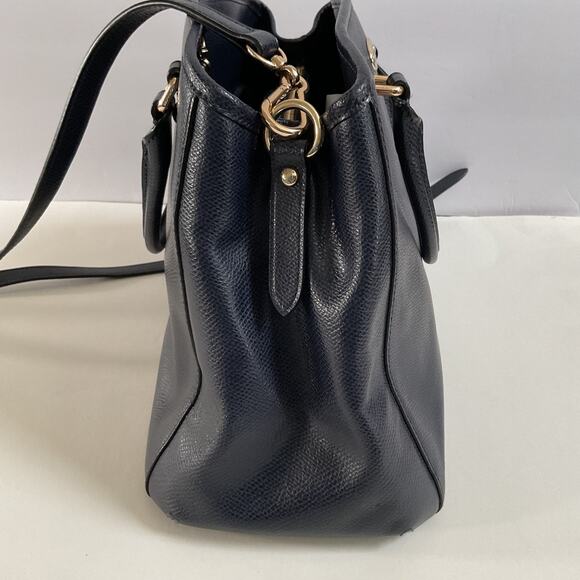 Coach Margot Crossbody Carryall Satchel Bag Navy Blue Crossgrain Leather F34607 - Picture 6 of 11